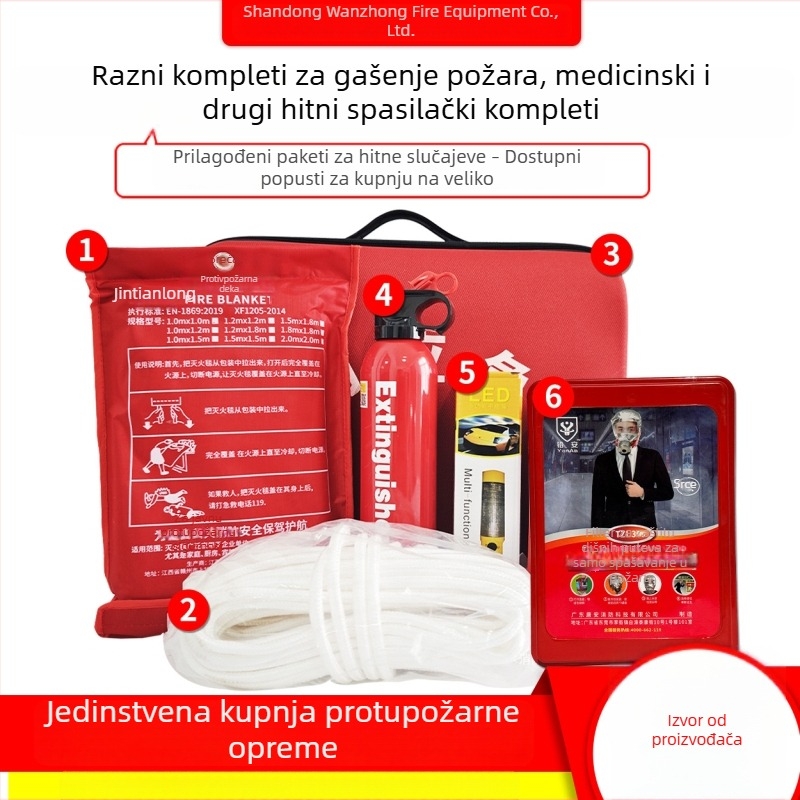 Četverodjelni požarni hitni komplet za dom i hotel – oprema za spašavanje