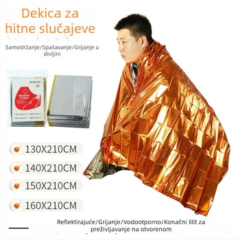 Vanjska spašavajuća deka s PE aluminijskom folijom, srebrna, vodootporna i toplinska izolacija