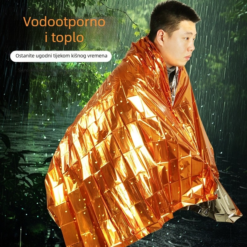 Vanjska spašavajuća deka s PE aluminijskom folijom, srebrna, vodootporna i toplinska izolacija