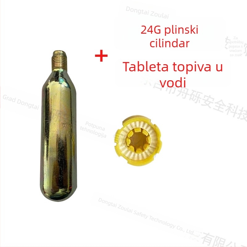 Naduvani životni prsluk s čeličnim CO2 cilindrom, CO2 patrona 33 g/24 g, pojas za spašavanje, tablete koje se rastvaraju u vodi