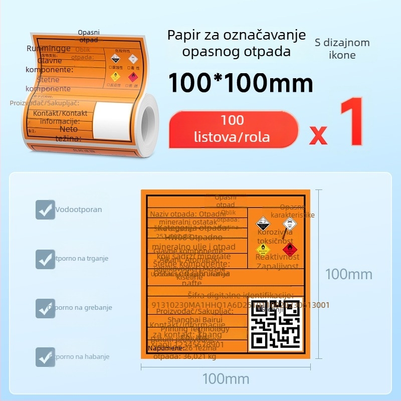 Termalni samoljepljivi papir za označavanje opasnih otpada