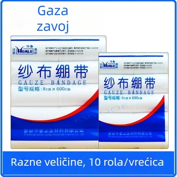 Rolna zavoja od gaze 4.8×6/6×6/8×6/10×600 cm, bijela, jednokratna uporaba, za medicinsku i kućnu upotrebu