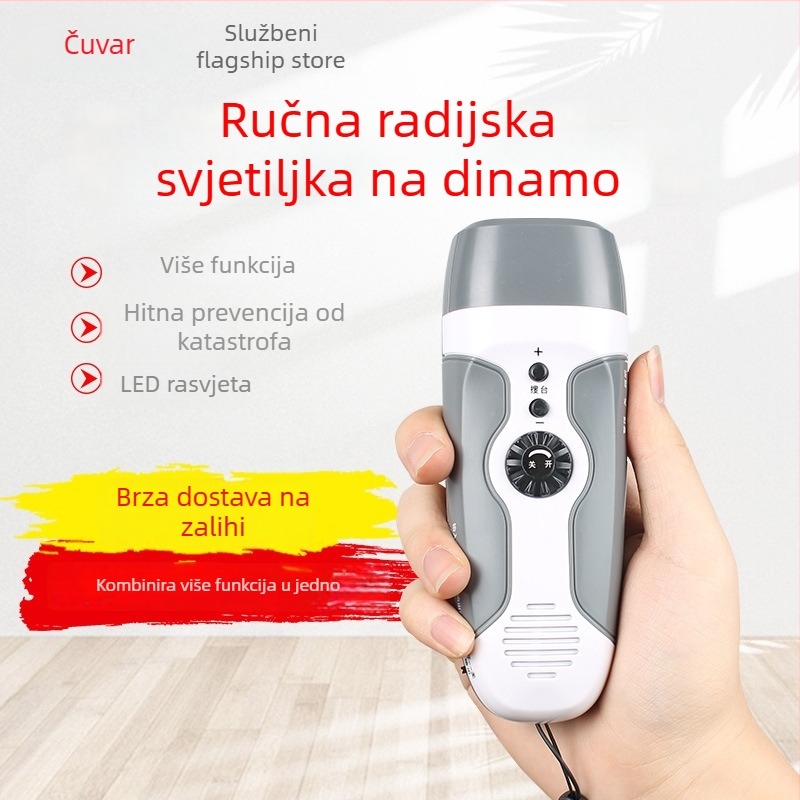 Višefunkcionalna ručna baterija s ručnim pogonom, samogenerirajuća energija, alarm za katastrofe i radio, nužno osvjetljenje