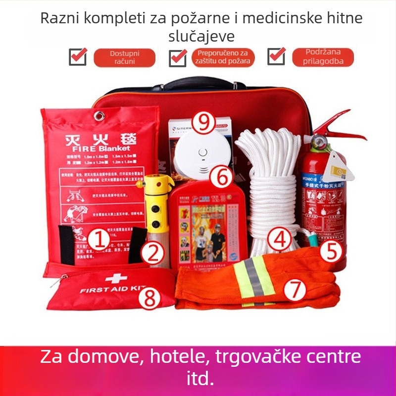 Set sigurnosnih sredstava za požar za hotele i sobe u najmu, zaštita od poplava i potresa, kućni medicinski pribor, evakuacijski komplet za požar
