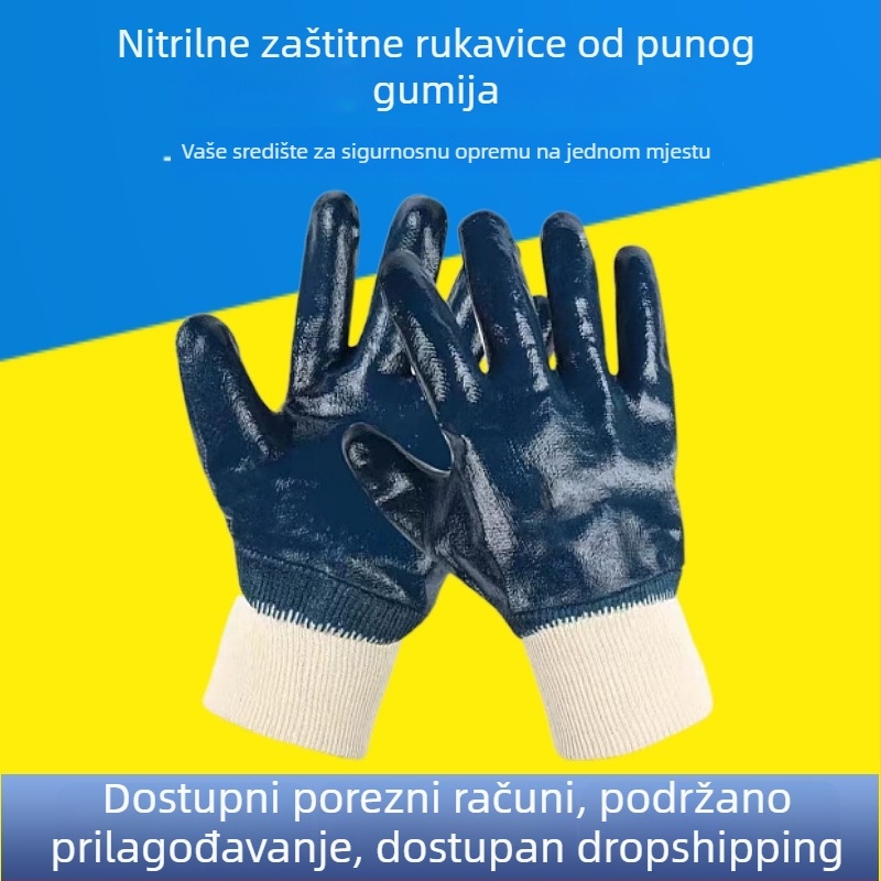 Radne rukavice s nitrilnim premazom i pamukom podlogom, otporne na ulja i kemikalije, vodoodporne, gumom premazane platnene rukavice