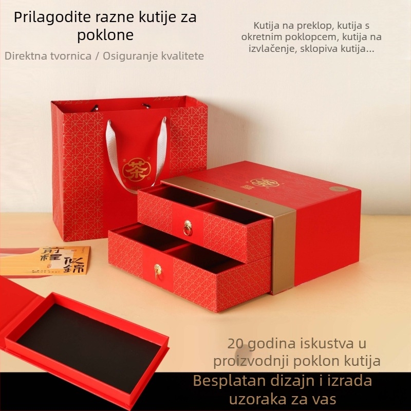 Premium kutija za čaj, po mjeri, pravokutna ručna kutija, dvodjelna ambalaža, ljubičasta s pozlaćivanjem