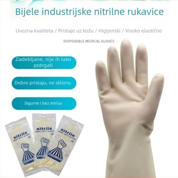 Bijele prozirne nitril rukavice, otporne na kiseline i lužine, deblje za kuhinjsko čišćenje