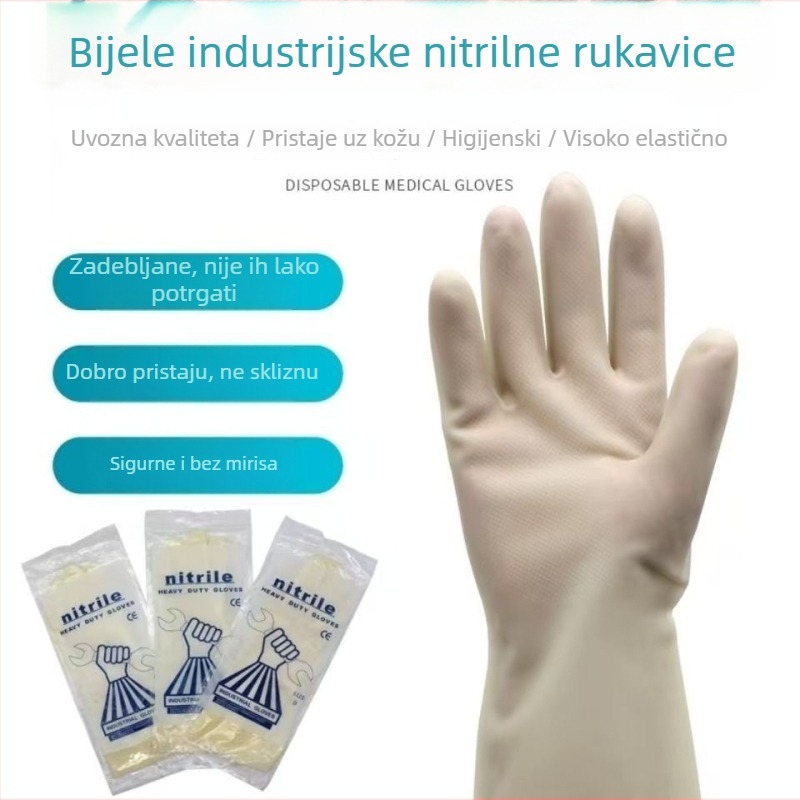 Bijele prozirne nitril rukavice, otporne na kiseline i lužine, deblje za kuhinjsko čišćenje