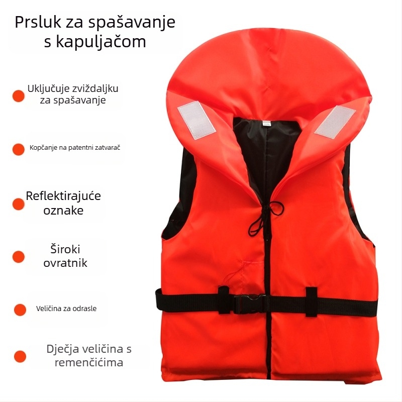 Narančasta jakna za spašavanje od oksford tkanine, s velikom plovnosti i širokim ovratnikom, spremna za prilagodbu