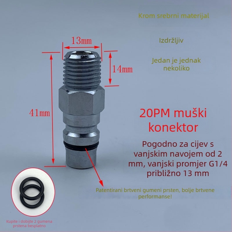Visokokvalitetni pneumatski brzi spoj od crno-zlatnog čelika s otvrdnutim brzim utikačem, mali zračni pištolj za puhavanje prašine, vanjski navojački muški kraj 20PM