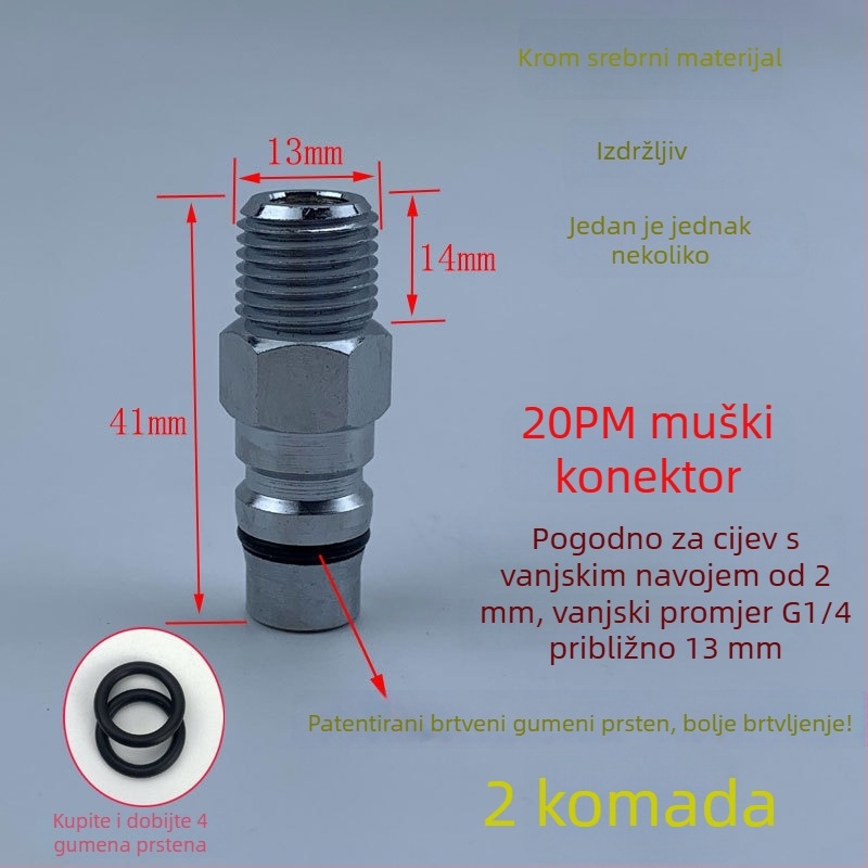 Visokokvalitetni pneumatski brzi spoj od crno-zlatnog čelika s otvrdnutim brzim utikačem, mali zračni pištolj za puhavanje prašine, vanjski navojački muški kraj 20PM