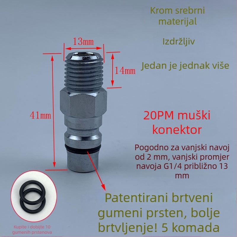 Visokokvalitetni pneumatski brzi spoj od crno-zlatnog čelika s otvrdnutim brzim utikačem, mali zračni pištolj za puhavanje prašine, vanjski navojački muški kraj 20PM