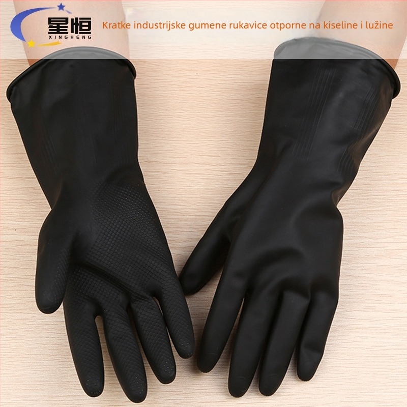 Industrijske zaštitne gumene rukavice, crne izvana, narančaste iznutra, duljine 31 cm, otporne na kiseline i baze, debeli, protuklizna tekstura, udoban latex, antistatične