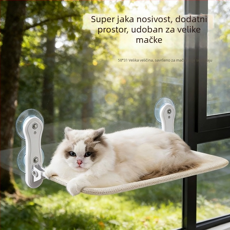 Mačji hamak za prozor s usisnim čašicama — viseće ležište za sunčanje, za balkon i staklo