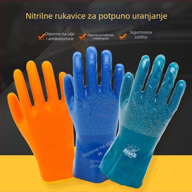 Nitrilne rukavice otporne na ulje i vodu za kemijsku zaštitu – otporne na habanje i proklizavanje, otporne na kiseline i baze, deblje, kemijske rukavice
