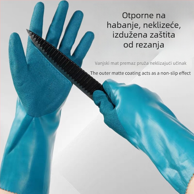 Proširene i debeli vodonepropusni rukavice za vodene uvjete, otporne na kiseline i lužine, otporne na ulje, izdržljive za obradu ribe i plodova mora, s zaštitom od rezanja