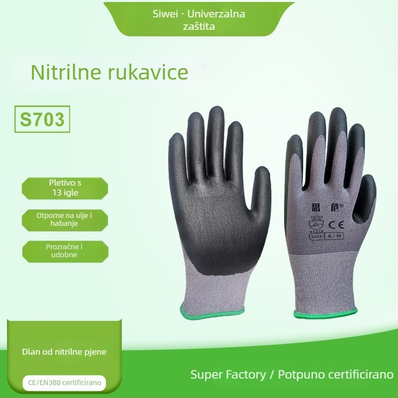 S70313 Najlon-nitrilne pjenaste rukavice, prozračne, otporne na habanje, protuklizne, vodootporne i otporne na ulje