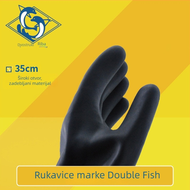 Rukavice Pisces od prirodnog lateksa, deblje za preradu morskih plodova, rukavice otporne na kemikalije, crne, veličina 2XL.
