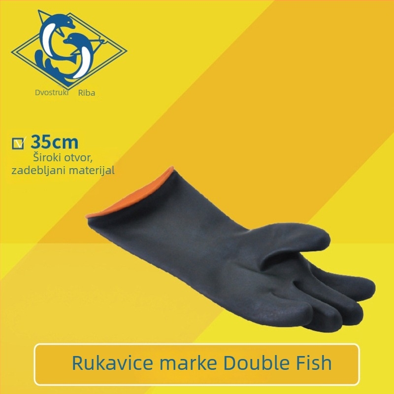Rukavice Pisces od prirodnog lateksa, deblje za preradu morskih plodova, rukavice otporne na kemikalije, crne, veličina 2XL.