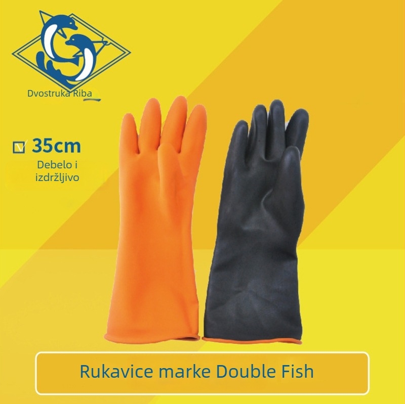 Rukavice Pisces od prirodnog lateksa, deblje za preradu morskih plodova, rukavice otporne na kemikalije, crne, veličina 2XL.