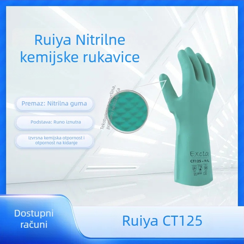 Ruiya nitrilne rukavice — razina 6, kemijska otpornost, otporne na kiseline i baze, otporne na ulje, zaštitne radne rukavice