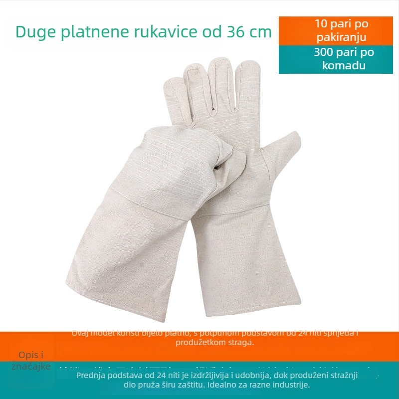 Zaštitne platnene rukavice, produljene, dvostruko izolirane, bijela oklopna tkanina, ojačane s 24 vlaknima