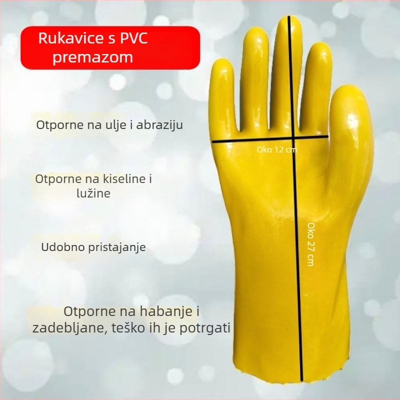 Žute PVC potopljene rukavice, debele, otporne na habanje, industrijske, protuklizne, otporne na ulja, kiseline i baze, zaštita pri obradi ribe