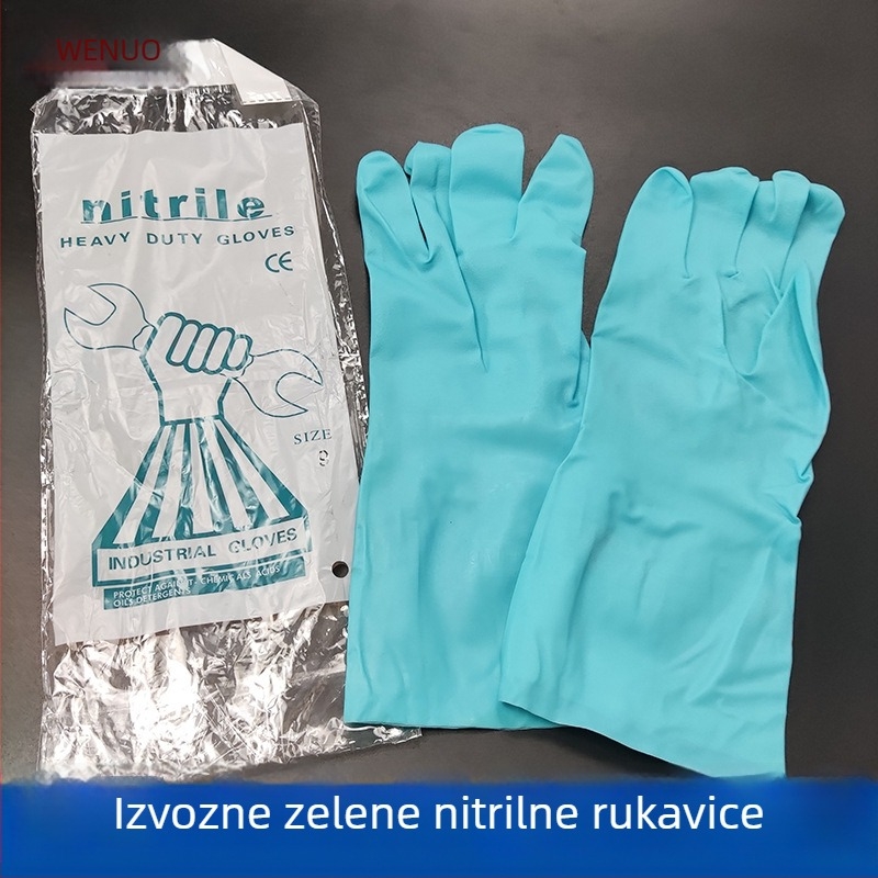CE-certificirane nitrilne industrijske rukavice, otporne na koroziju, vodonepropusne, otporne na ulja, s mat završnom obradom, otporne na kiseline i lužine, zelene