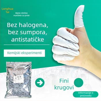 Bijeli nitrilni zaštitnici za prste s roliranim završetkom, bez halogena i sumpora, antistatiki, jednokratni za elektroniku