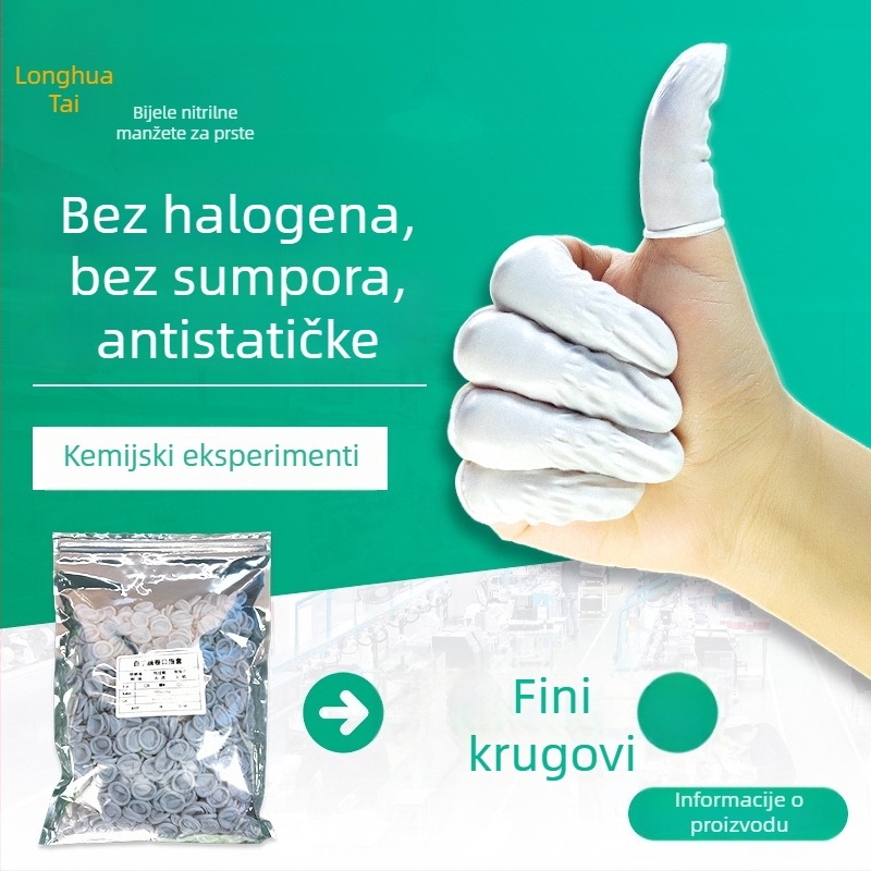 Bijeli nitrilni zaštitnici za prste s roliranim završetkom, bez halogena i sumpora, antistatiki, jednokratni za elektroniku