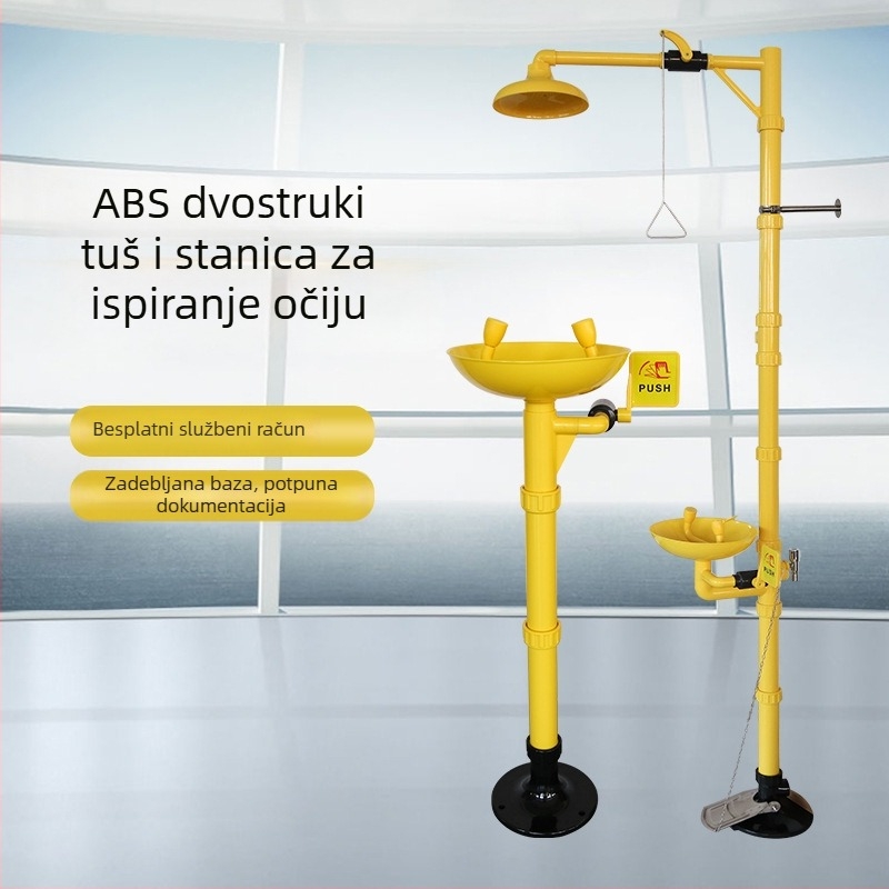 ABS plastična stanica za pranje očiju, uspravna podna montaža, kombinirani hitni tuš