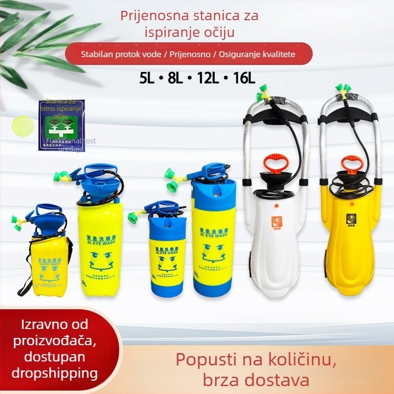 Prijenosna stanica za pranje očiju s kolom, ABS plastika, kapaciteti 12/16 L i 8/5 L