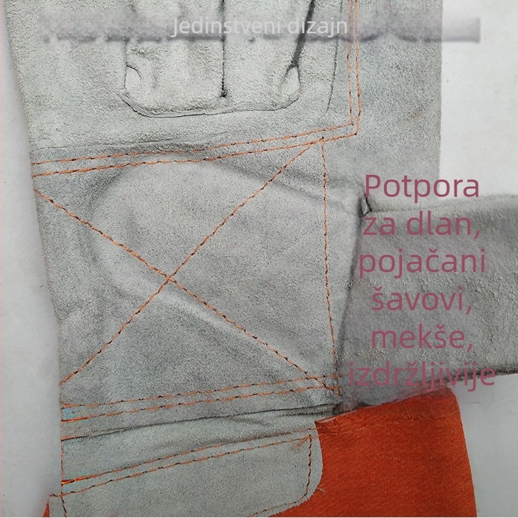 Dvostruka dlan od bivlje kože za zavarivanje, s narančastim platnenim manžetama, kratke, otporne na visoke temperature