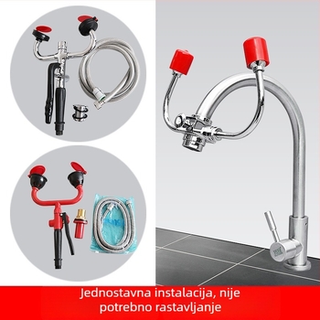 Laboratorijski tuš za oči, zidni izvučni priključak, dvostruki port, za hitne situacije