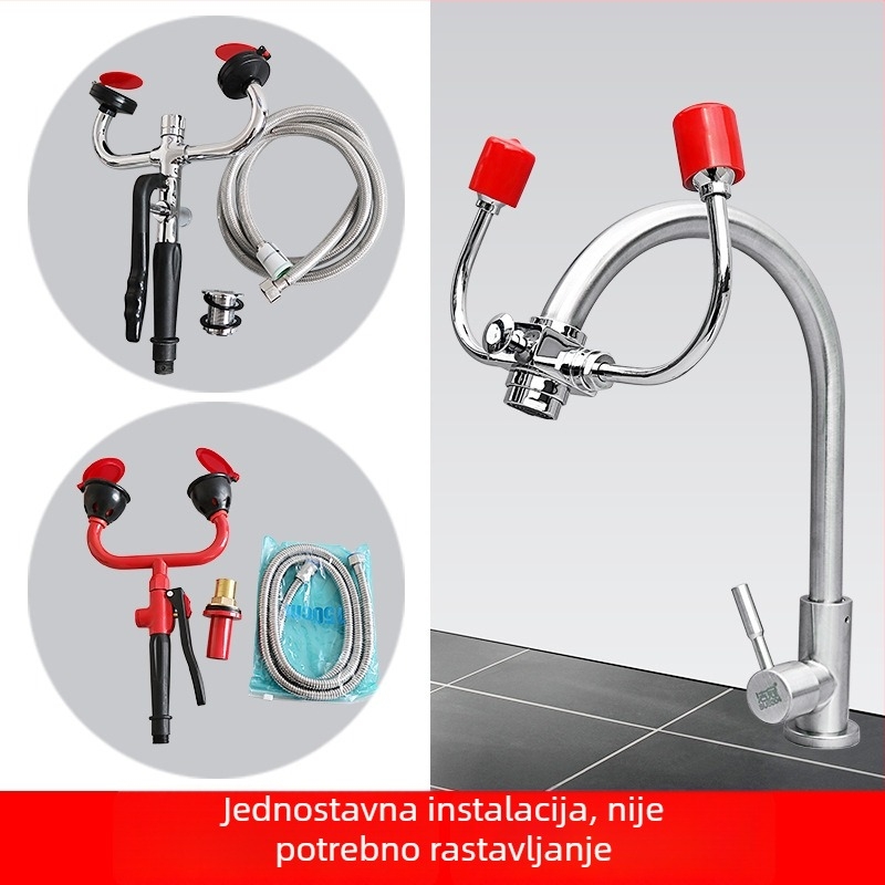 Laboratorijski tuš za oči, zidni izvučni priključak, dvostruki port, za hitne situacije