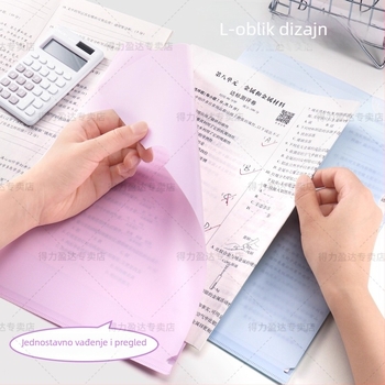 Deli L-oblik kutni fascikl za testne papire i dokumente, A4 pohranjiva fascikla, model PP508