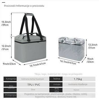 Izolirana torba za obrok s ledenim pakiranjem i aluminijskom folijom, nosiva torba preko ramena za piknik na otvorenom