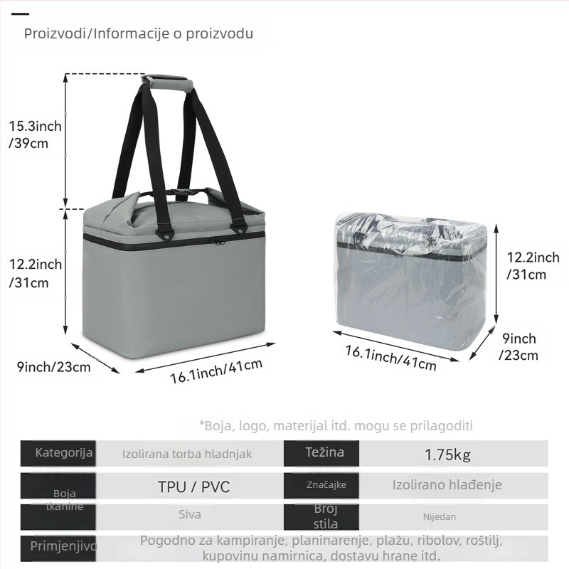 Izolirana torba za obrok s ledenim pakiranjem i aluminijskom folijom, nosiva torba preko ramena za piknik na otvorenom