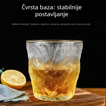 Matirana staklena čaša s teksturom kore drveta, staklo borosilikatno, čaša za vodu i viski, ručno puhana, s logotipom, u kutiji za poklon