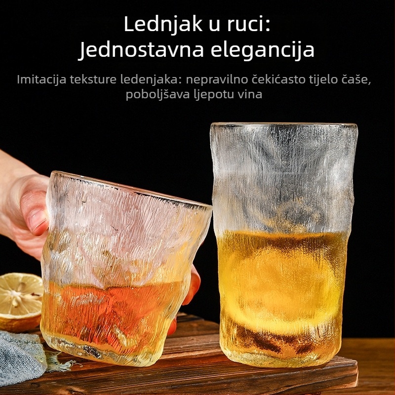 Matirana staklena čaša s teksturom kore drveta, staklo borosilikatno, čaša za vodu i viski, ručno puhana, s logotipom, u kutiji za poklon