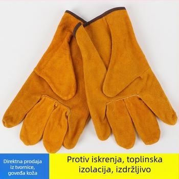 Rukavice za zavarivanje od dvostruke kože goveda, kratke, potpuno kožne, otporne na habanje, protuklizne, toploizolirane