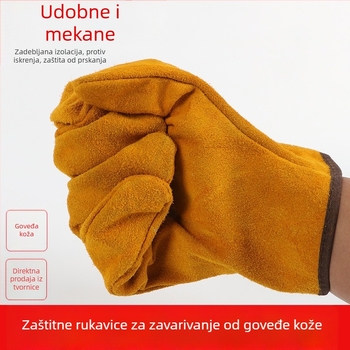 Rukavice za zavarivanje od dvostruke kože goveda, kratke, potpuno kožne, otporne na habanje, protuklizne, toploizolirane