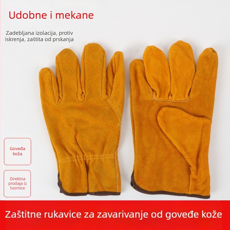 Rukavice za zavarivanje od dvostruke kože goveda, kratke, potpuno kožne, otporne na habanje, protuklizne, toploizolirane