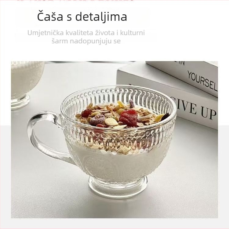 Čaša za zobene doručke s reljefom suncokreta, staklena čaša s drškom za kućnu upotrebu