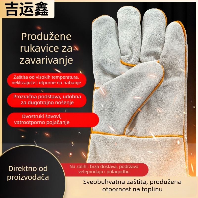 Rukavice za zavarivanje od teleće kože, otporne na vatru, dugačke i debele zaštitne rukavice za zavarivače s toplinskom izolacijom