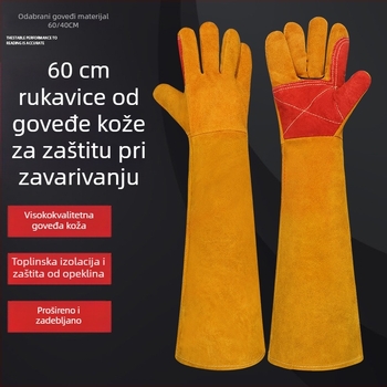 60 cm produžene kožne rukavice za zavarivanje, potpuno kožne, otporne na habanje, zaštita od opeklina i prskanja pri zavarivanju