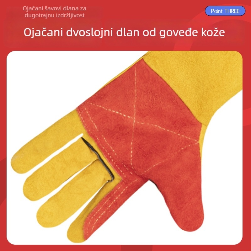 60 cm produžene kožne rukavice za zavarivanje, potpuno kožne, otporne na habanje, zaštita od opeklina i prskanja pri zavarivanju