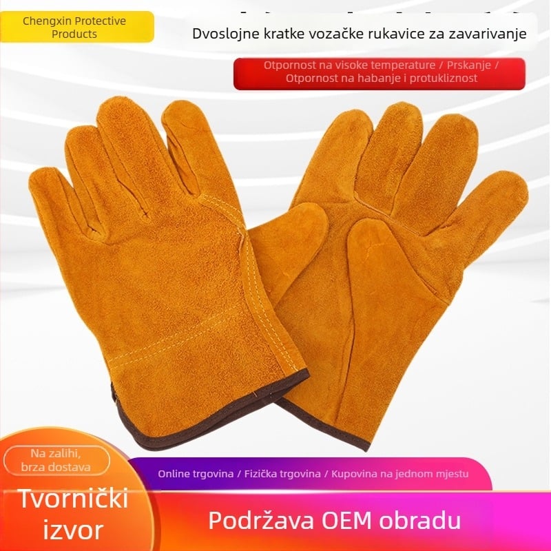 Dvoslojne rukavice za zavarivanje od teleće kože, rukavice od velura s zaštitom od prskanja za zavarivače