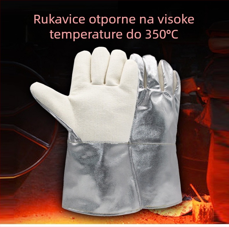 Rukavice otporne na visoke temperature do 350°C, od aramida s aluminijskom folijom, industrijska toplinska izolacija