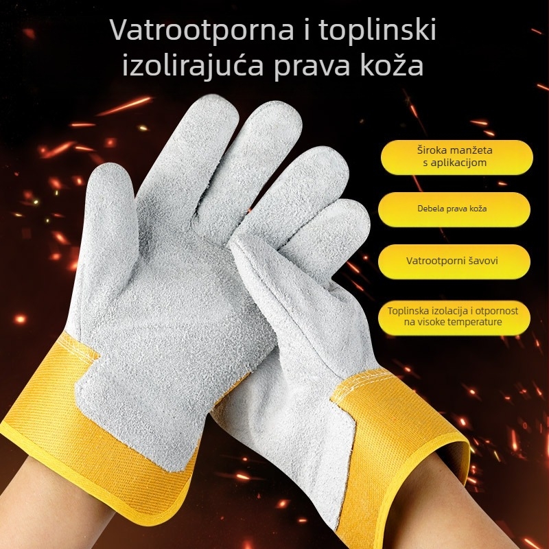 Kožne rukavice za zavarivanje od teleće kože, kratka manžeta, otporne na habanje, toplinska izolacija, protiv opeklina